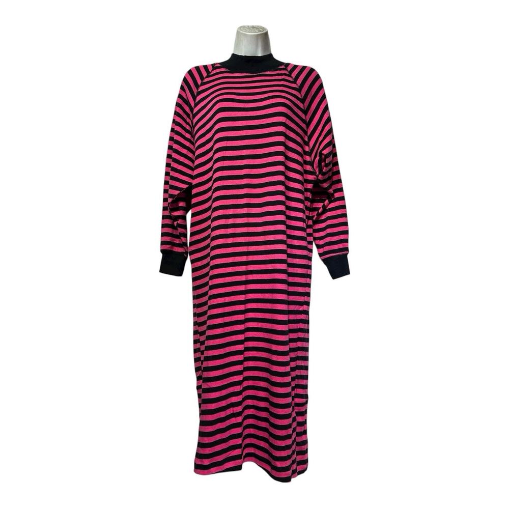 Vintage Limited Express Pink Blue Striped Sweater Dress Size M 100% Cotton